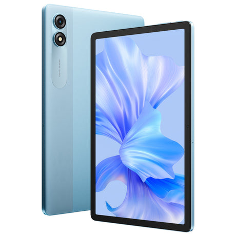 Blackview TAB 90 Blau WIFI- Tablet von Vorne und Rueckseite mit Display an und Kamera auf der Rueckseite