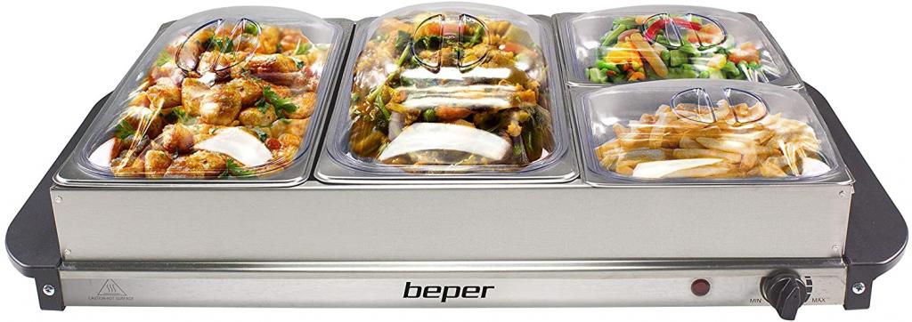 BEPER P101TEM002 Buffetwärmer aus Stahl/Kunststoff Grau metallic Essenswärmer Warmhalter