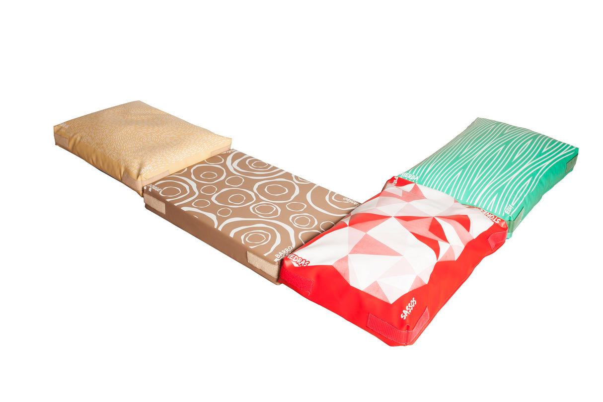 Sumo Didactic - 4-teiliges Sensorik-Kissen Set für Kinder mit verschiedenen Texturen Matsch, Sand, Stein, Gras - fördert taktile Fähigkeiten und Bewegung