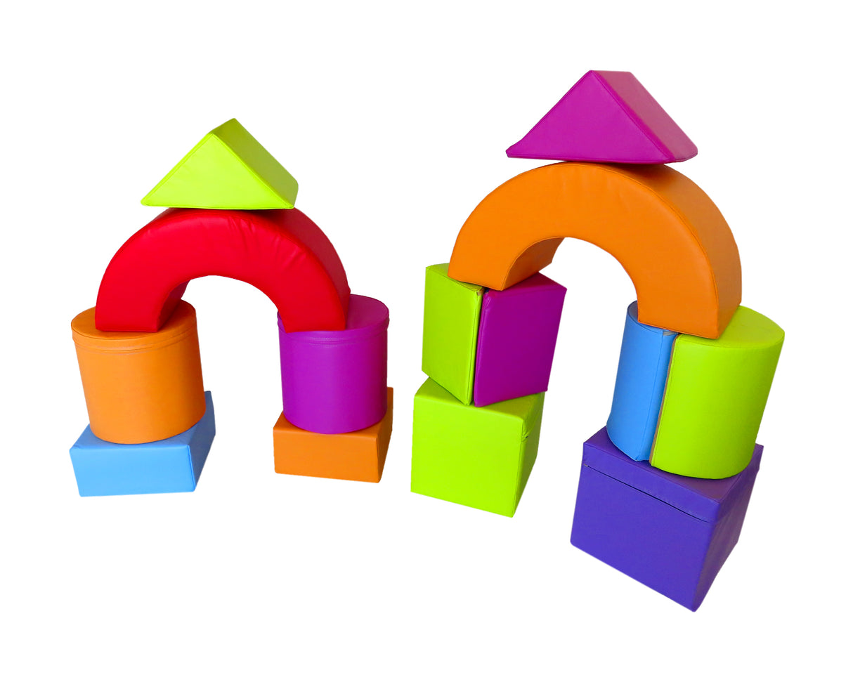Sumo Didactic - Softbausteine Set – 14-tlg. Motorik- & Kreativspielzeug aus Schaumstoff | Für Kindergarten & Spielraum | Antibakteriell, waschbar & farbenfroh | Ab 3 Jahren