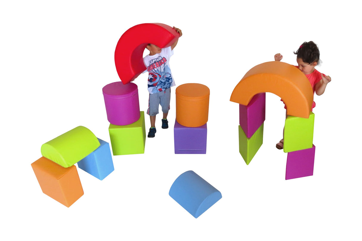 Sumo Didactic - Softbausteine Set – 14-tlg. Motorik- & Kreativspielzeug aus Schaumstoff | Für Kindergarten & Spielraum | Antibakteriell, waschbar & farbenfroh | Ab 3 Jahren