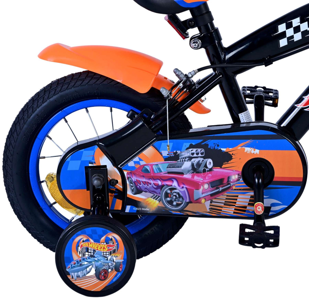 Fahrrad mit buntem Design, Schutzblech und Stützrädern für Kinder