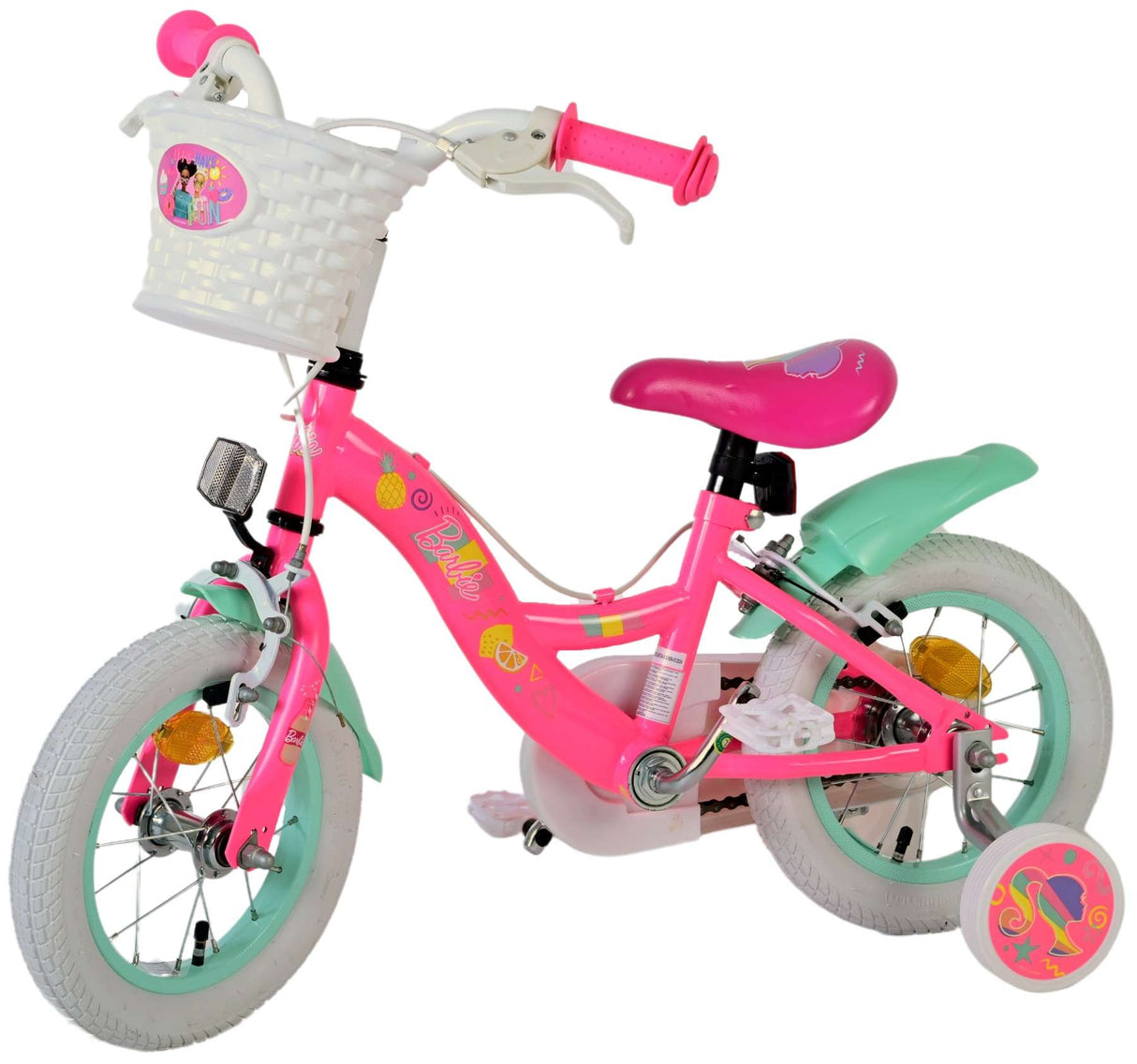 Kinderfahrrad in Pink mit Korb und Stützrädern