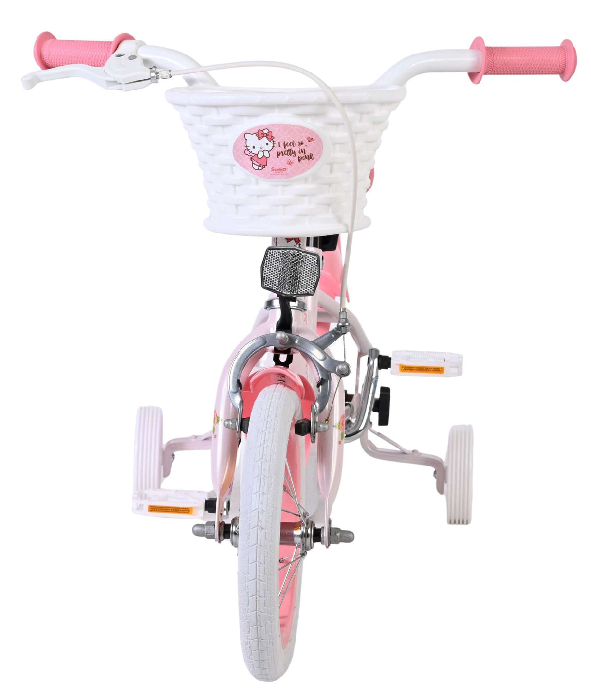 Rosa Kinderfahrrad mit Korb und Stützrädern, verspieltes Design