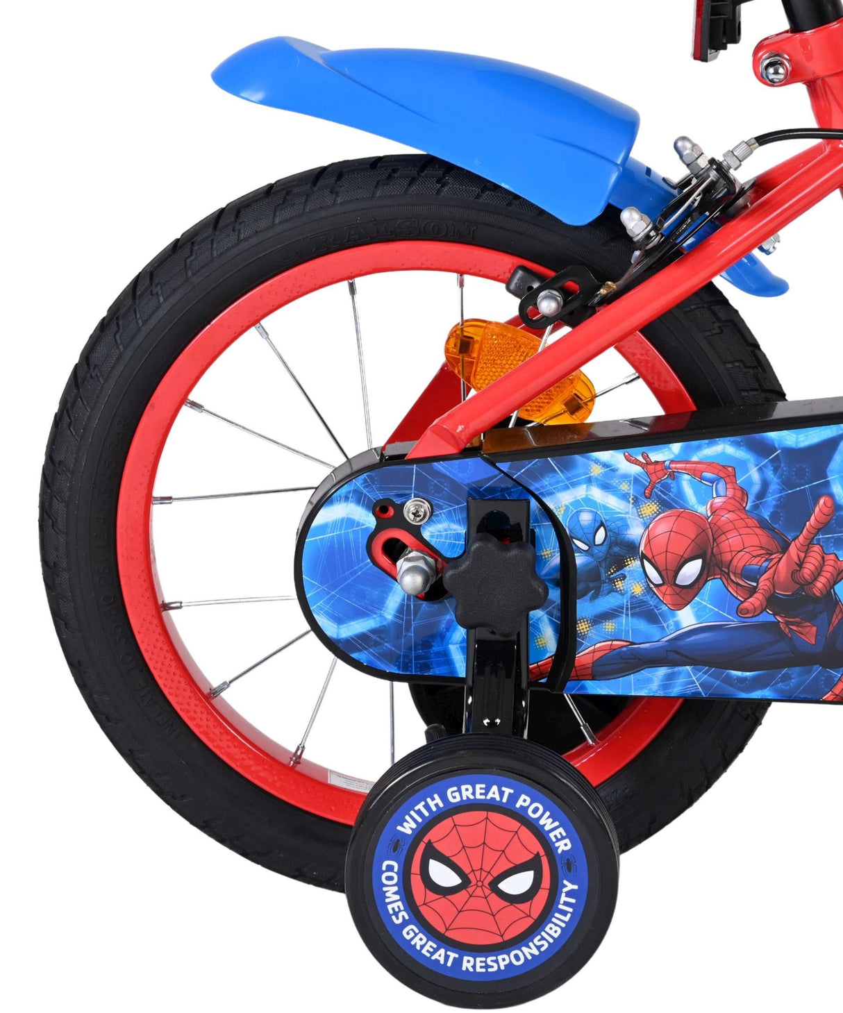 Volare Spider-Man Kinderfahrrad - Jungen - 14 Zoll - Blau/Rot - Zwei Handbremsen