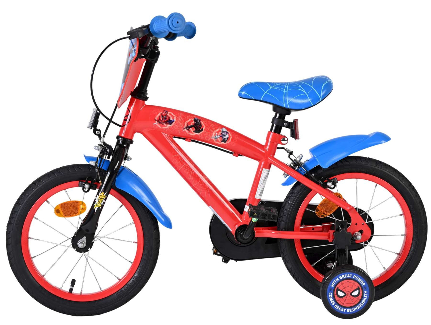 Volare Spider-Man Kinderfahrrad - Jungen - 14 Zoll - Blau/Rot - Zwei Handbremsen