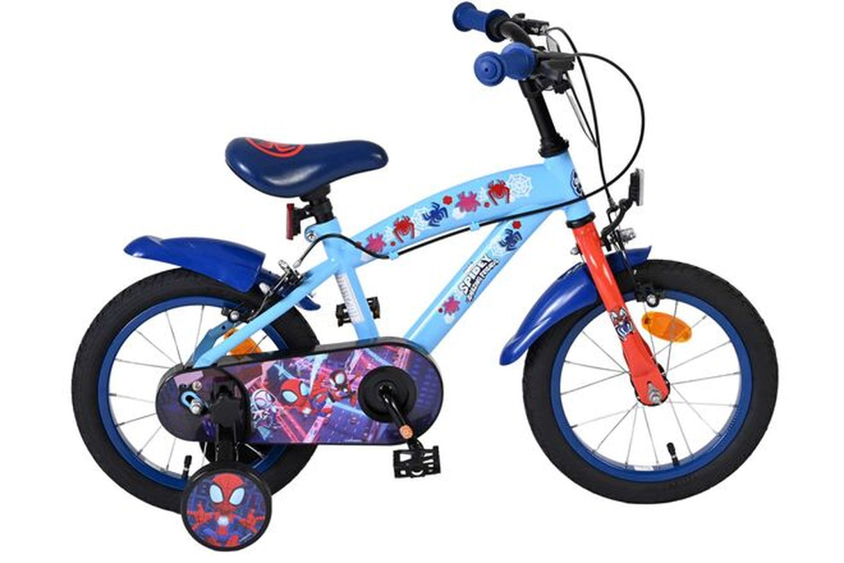 Volare Spidey Kinderfahrrad - Jungen - 14 Zoll - Blau Rot - Zwei Handbremsen