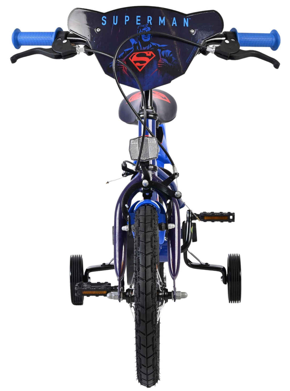 Kinderfahrrad in Blau mit Superman-Motiv und Stützrädern