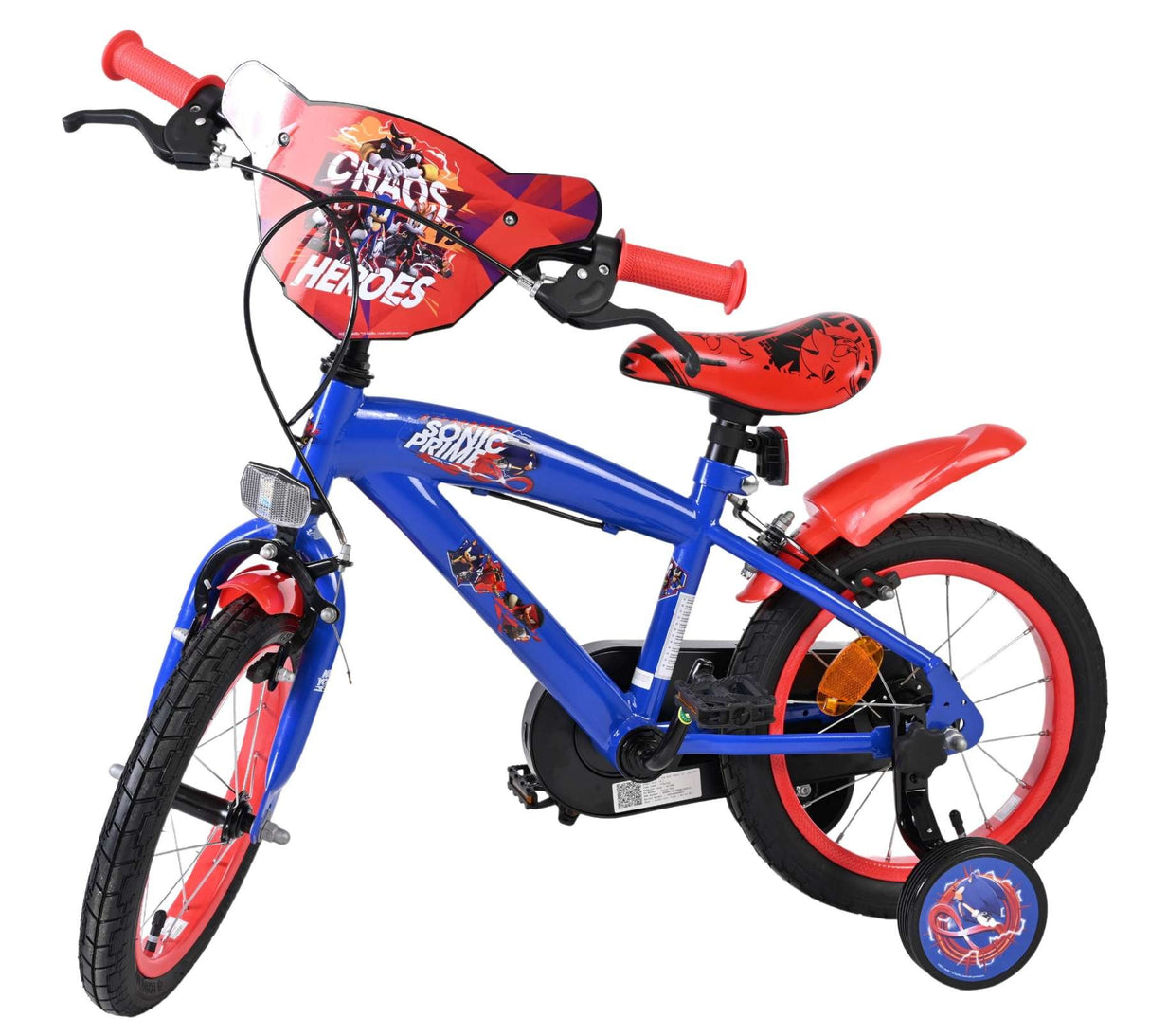 Buntes Kinderfahrrad mit Comic-Motiven und Stützrädern