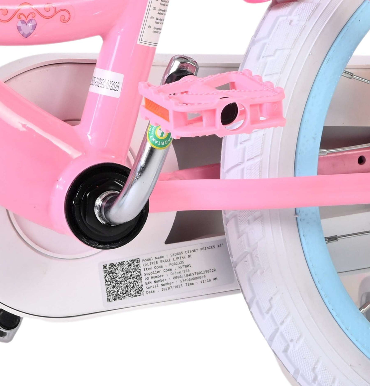 Volare Disney Princess Kinderfahrrad - Mädchen - 14 Zoll - Rosa - Zwei Handbremsen