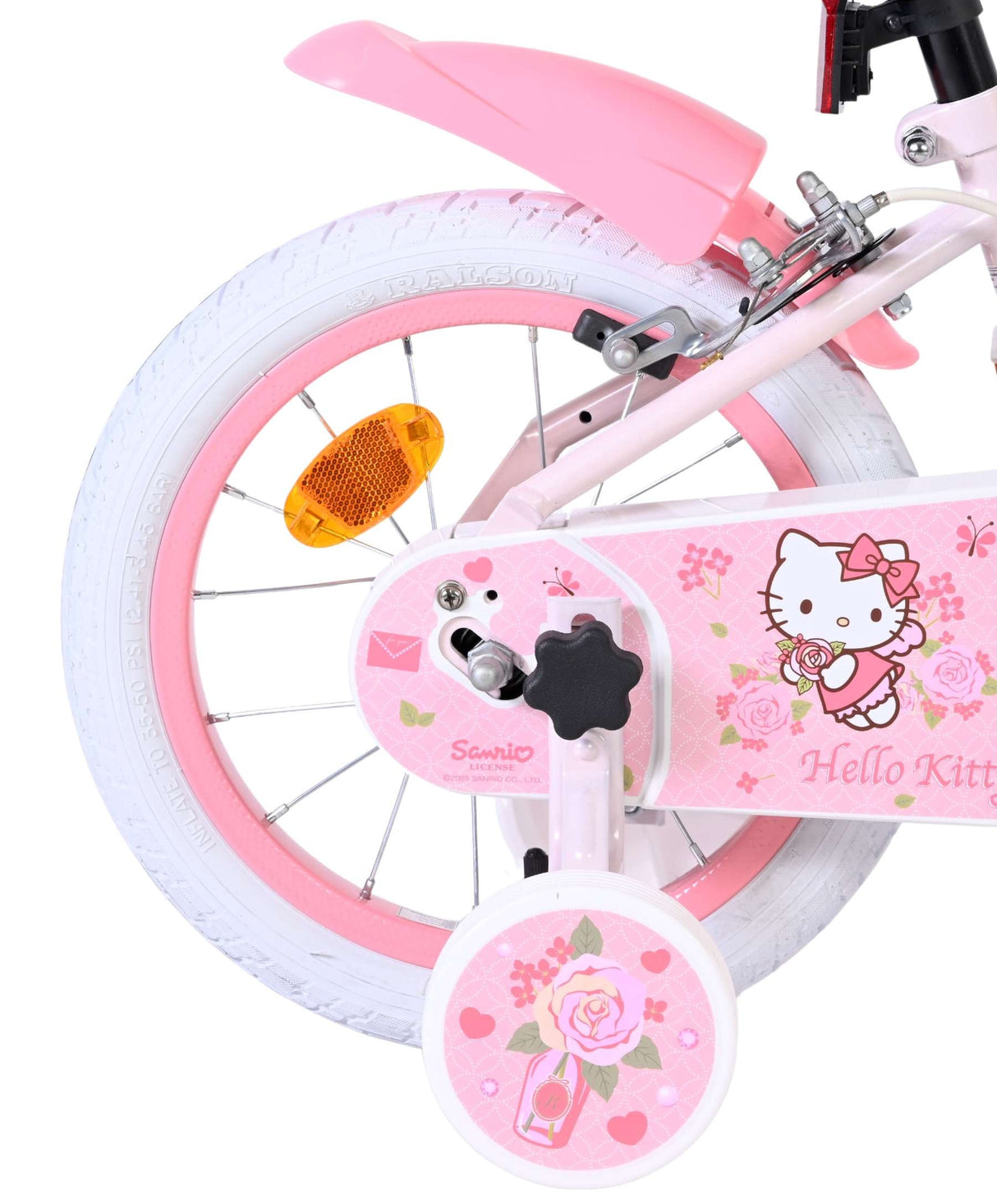 Rosa Kinderfahrrad mit Hello Kitty Design und weißen Reifen