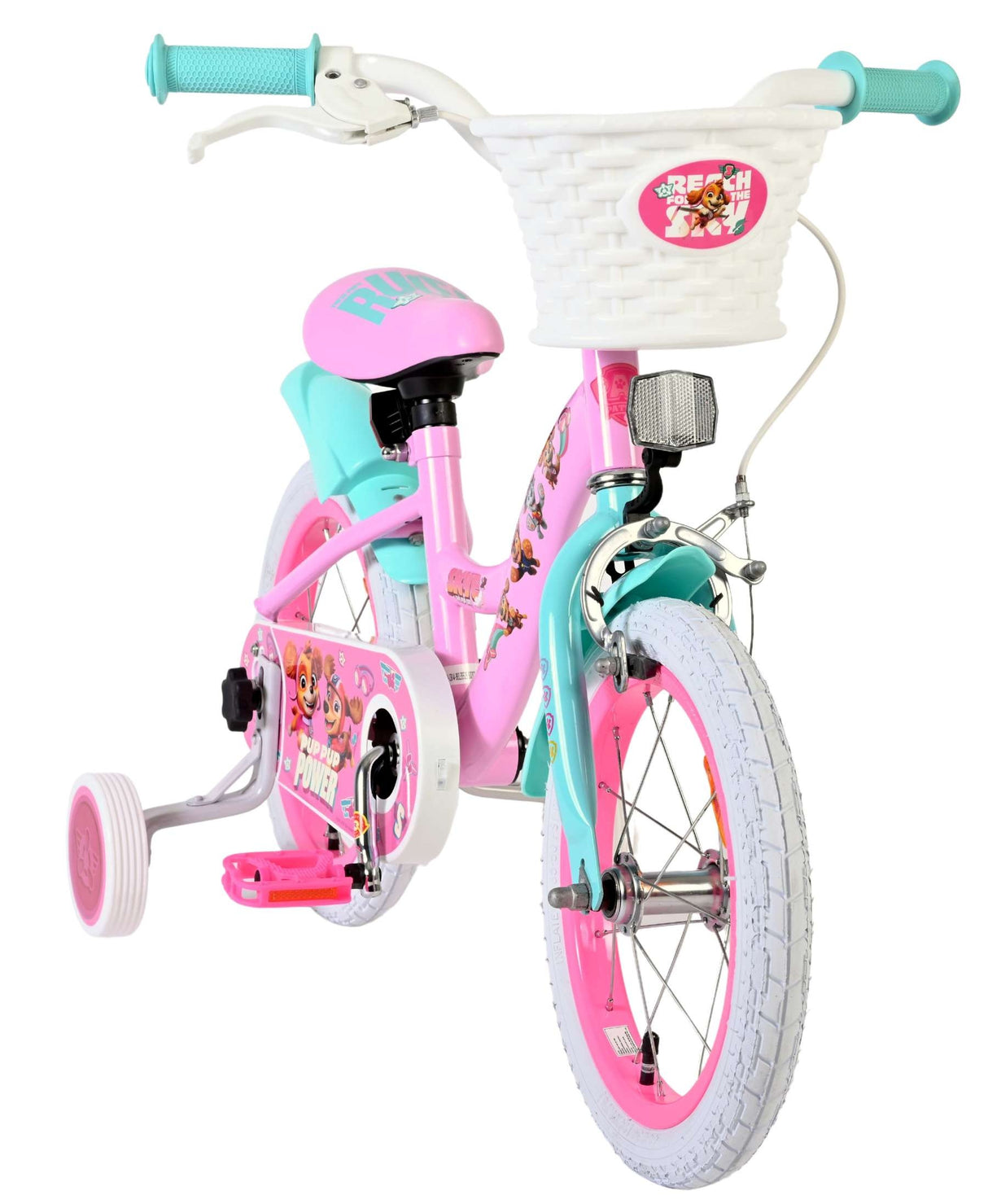 Kinderfahrrad in Pink und Blau mit Korb und Stützrädern