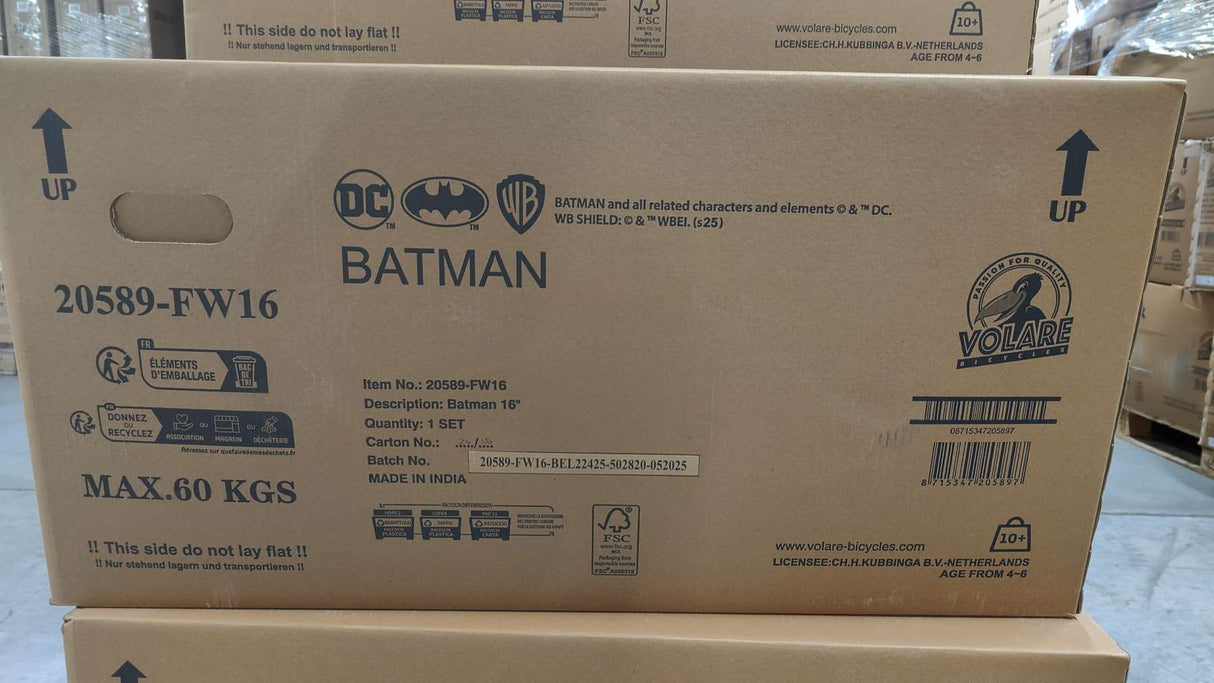 Volare Batman Kinderfahrrad - Jungen - 16 Zoll - Schwarz - 2 Handbremsen