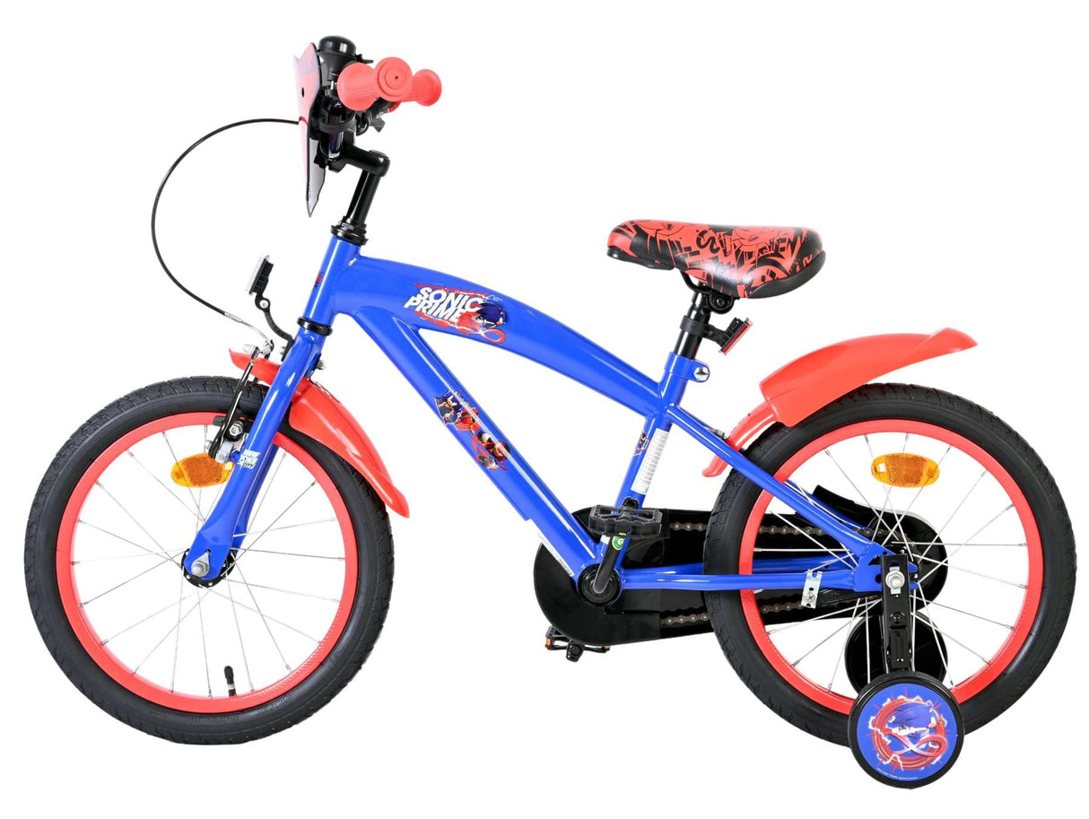 Blaues Kinderfahrrad mit roten Akzenten und Sicherheitslenker