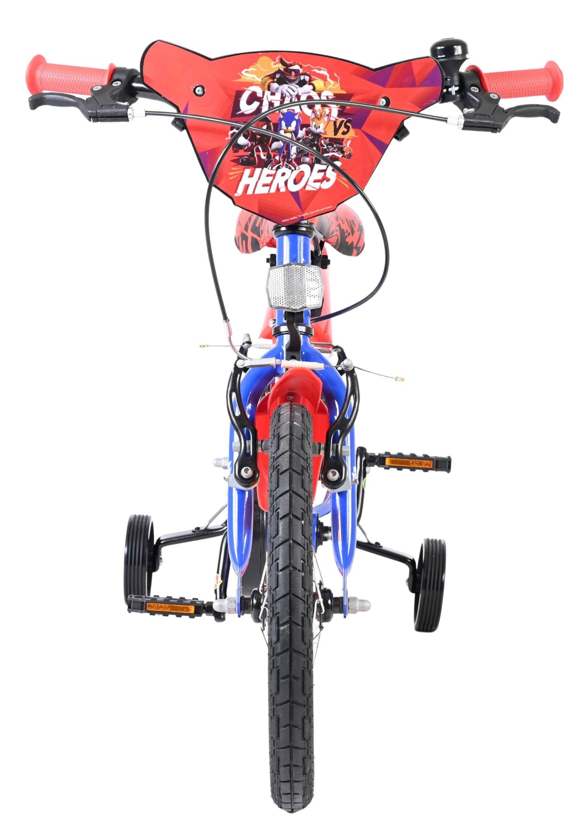 Kinderfahrrad mit rotem Lenker und stabilen Stützrädern in Blau