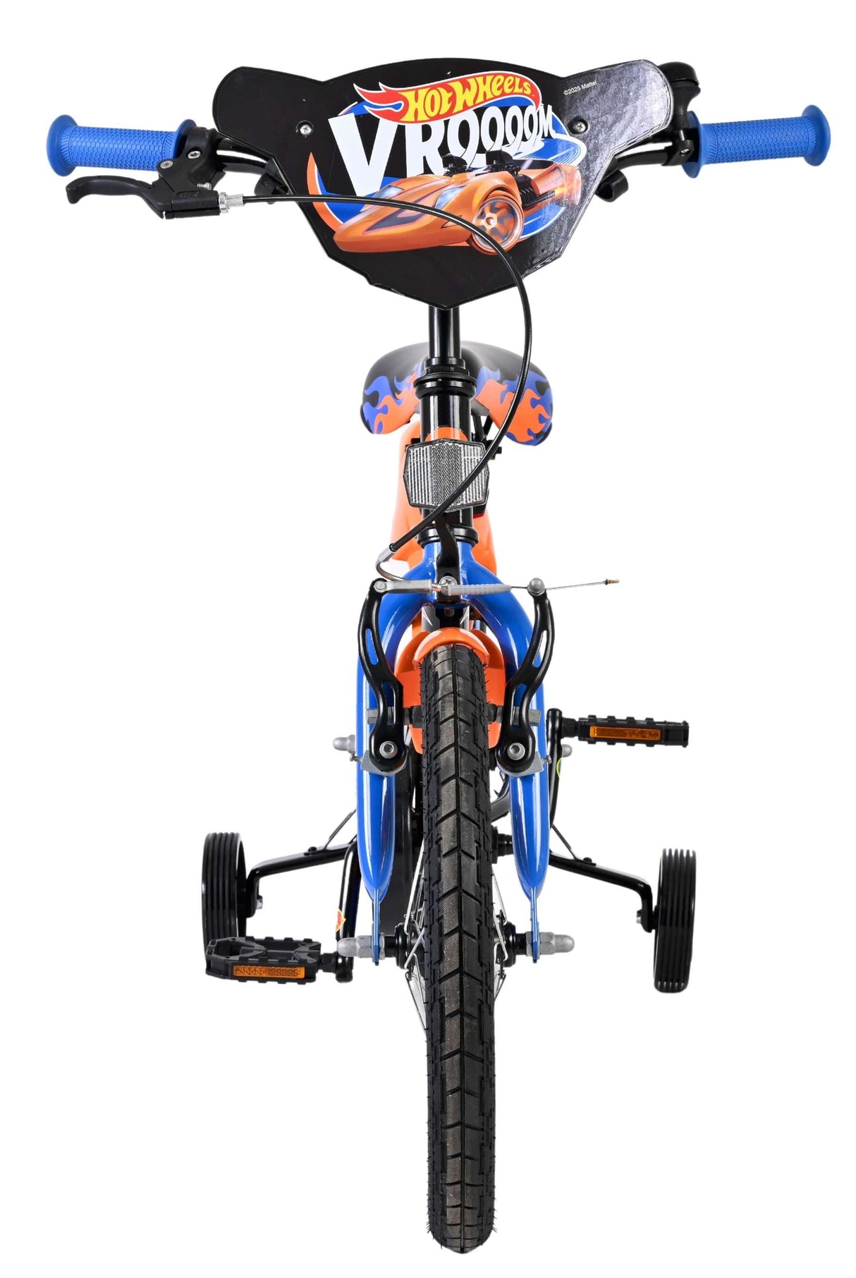 Kinderfahrrad in Blau und Orange mit Trainingstöpfen und sportlichem Design