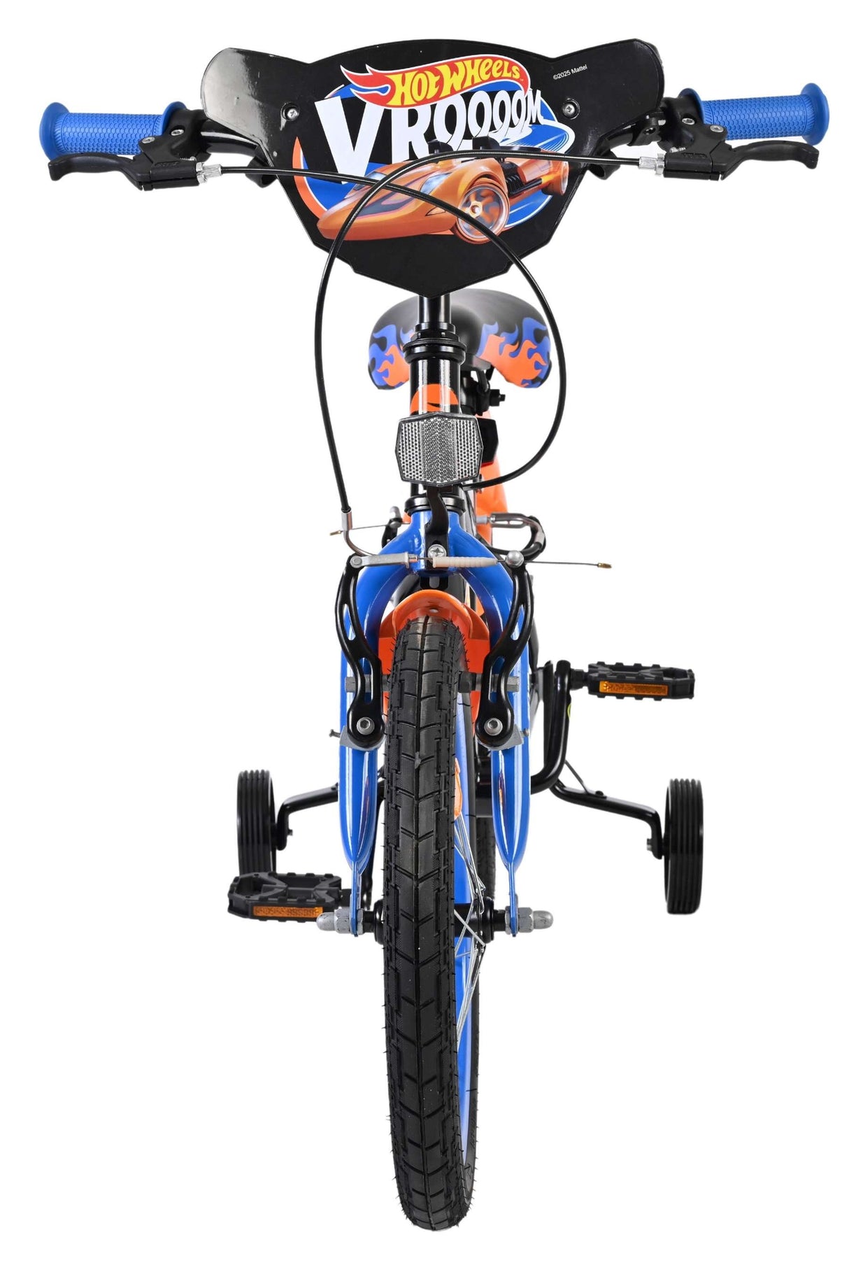 Kinderfahrrad in Blau und Orange mit Trainingstöpfen und sportlichem Design