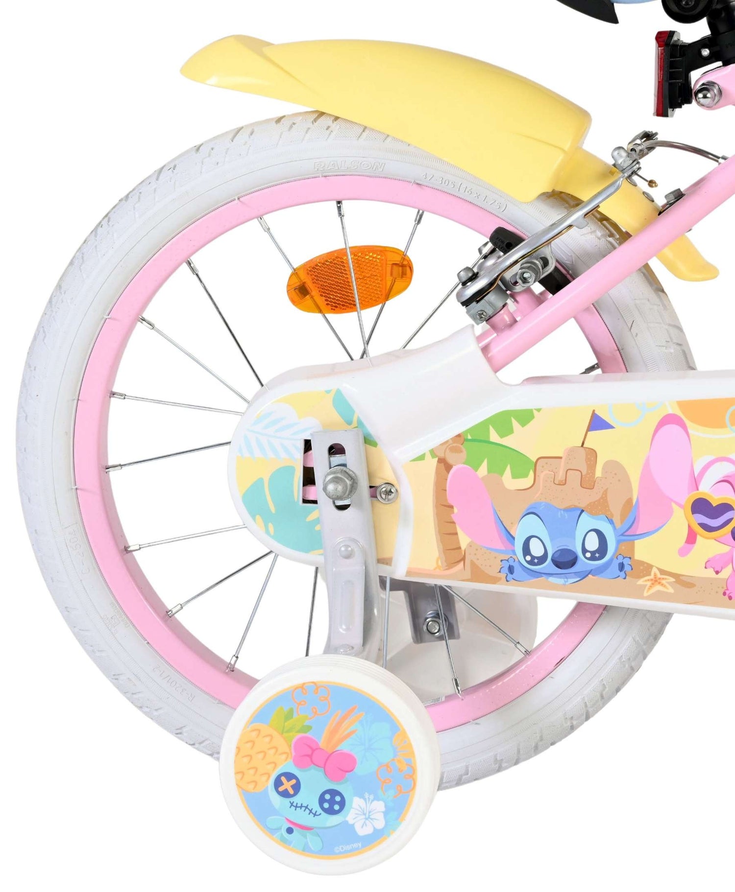 Volare Disney Stitch Kinderfahrrad - Mädchen - 16 Zoll - Rosa - Zwei Handbremsen