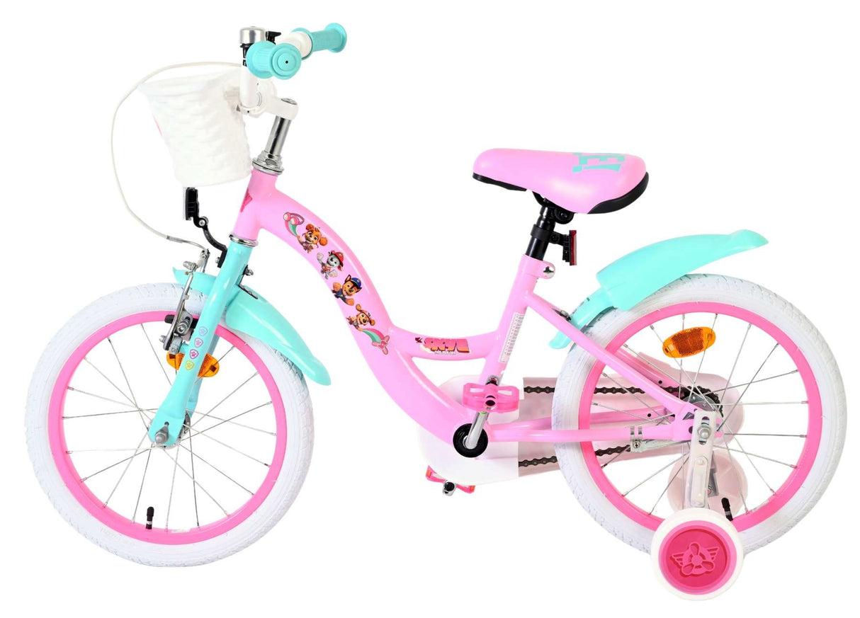 Kinderfahrrad in Pink und Türkis mit weißen Reifen und Korb