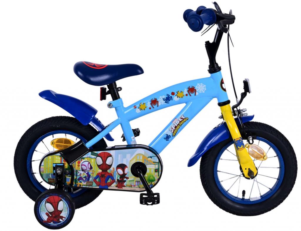 Volare Spider-Man 12-Zoll-Kinderfahrrad mit Handbremse, Rücktrittbremse und abnehmbaren Stützrädern - Offiziell lizenziertes Produkt