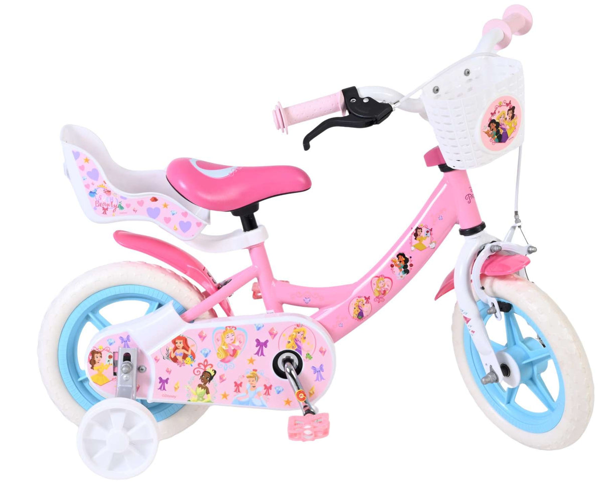 Rosa Kinderfahrrad mit Disney-Prinzessinnen-Motiven und Stützrädern