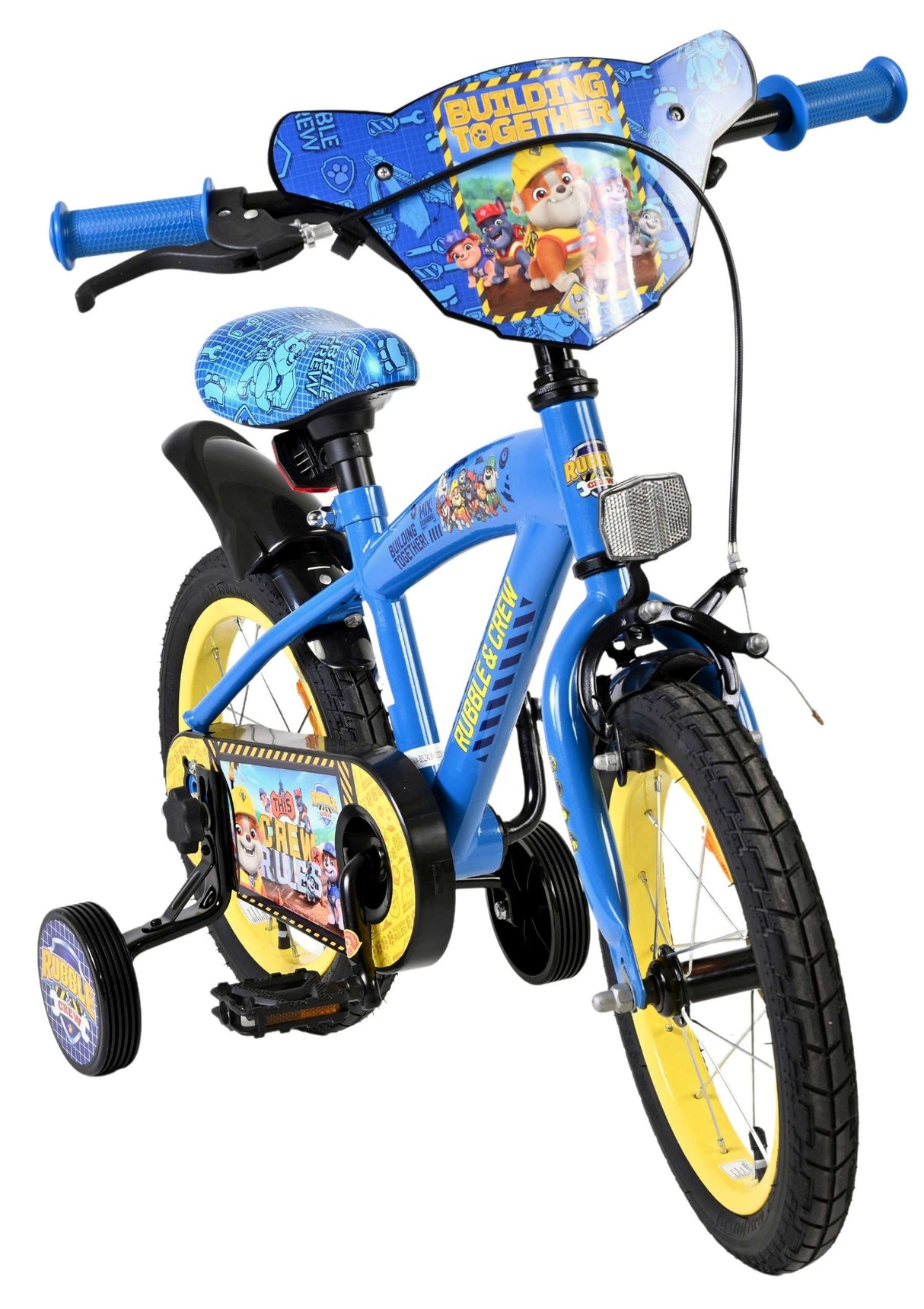 Blaues Kinderfahrrad mit stabilen Rädern und buntem Design