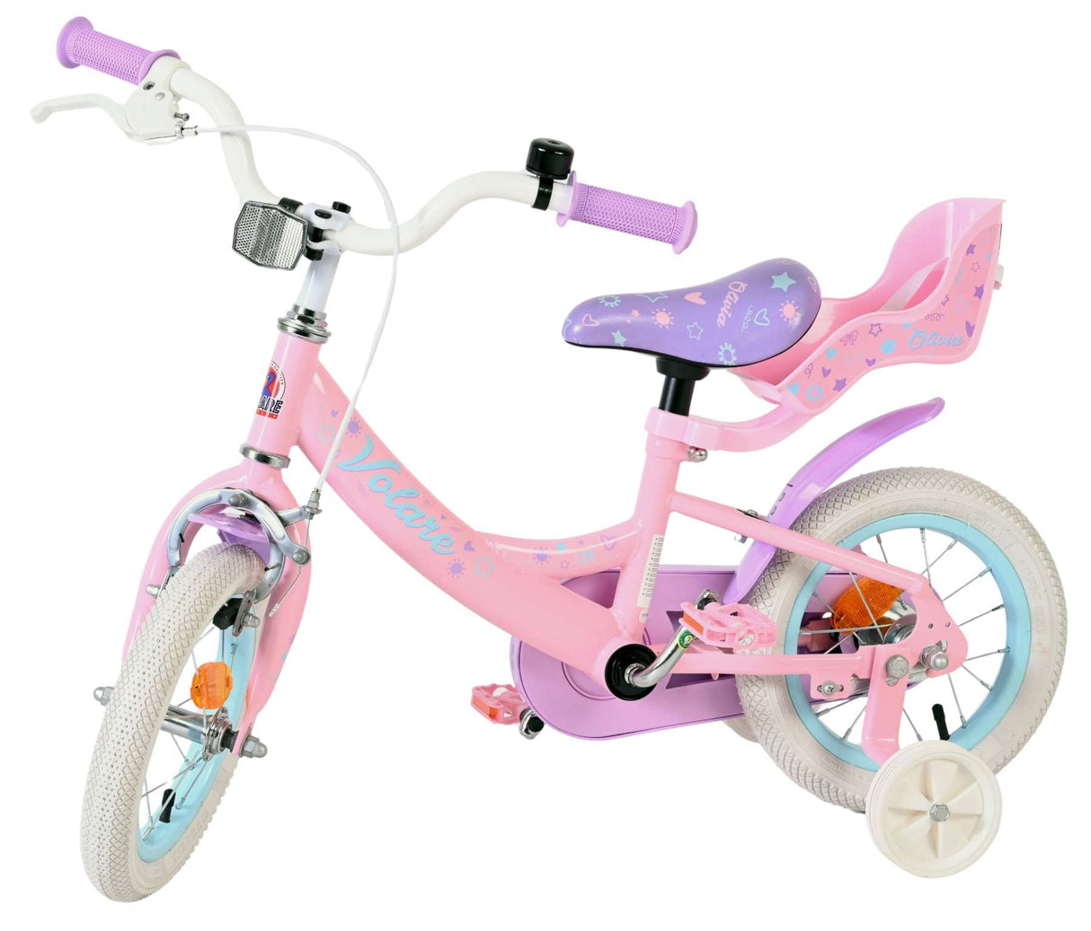 Rosa Kinderfahrrad mit Stützrädern und gepolsterter Sitzfläche