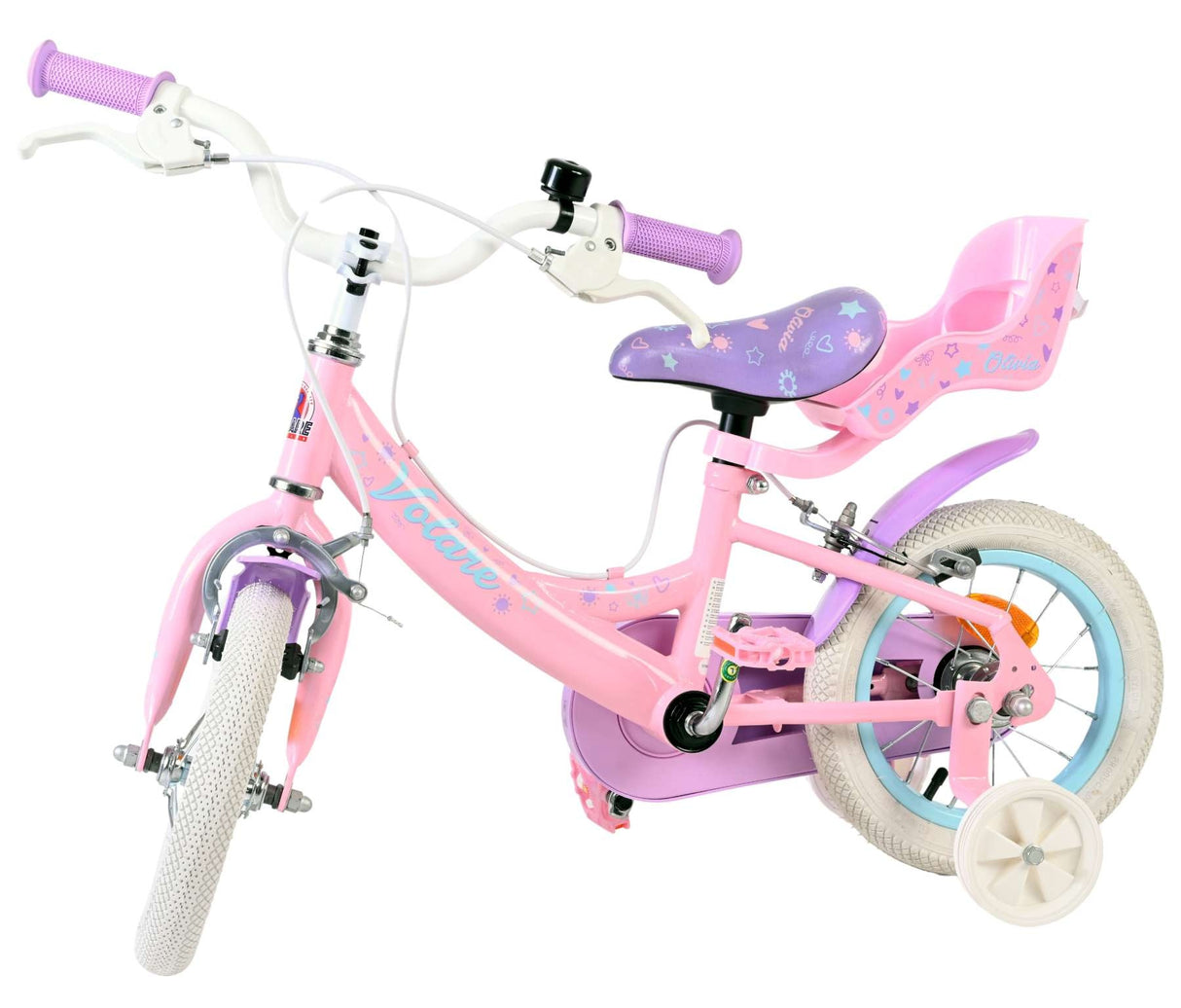 Rosa Kinderfahrrad mit Stützrädern und gepolstertem Sitz hinten