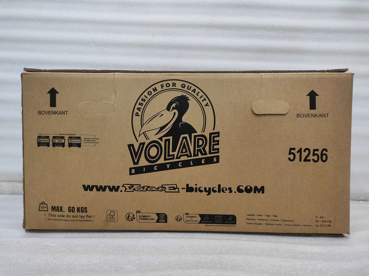 Kartonverpackung für ein Fahrrad mit Logo und Gewichtshinweis