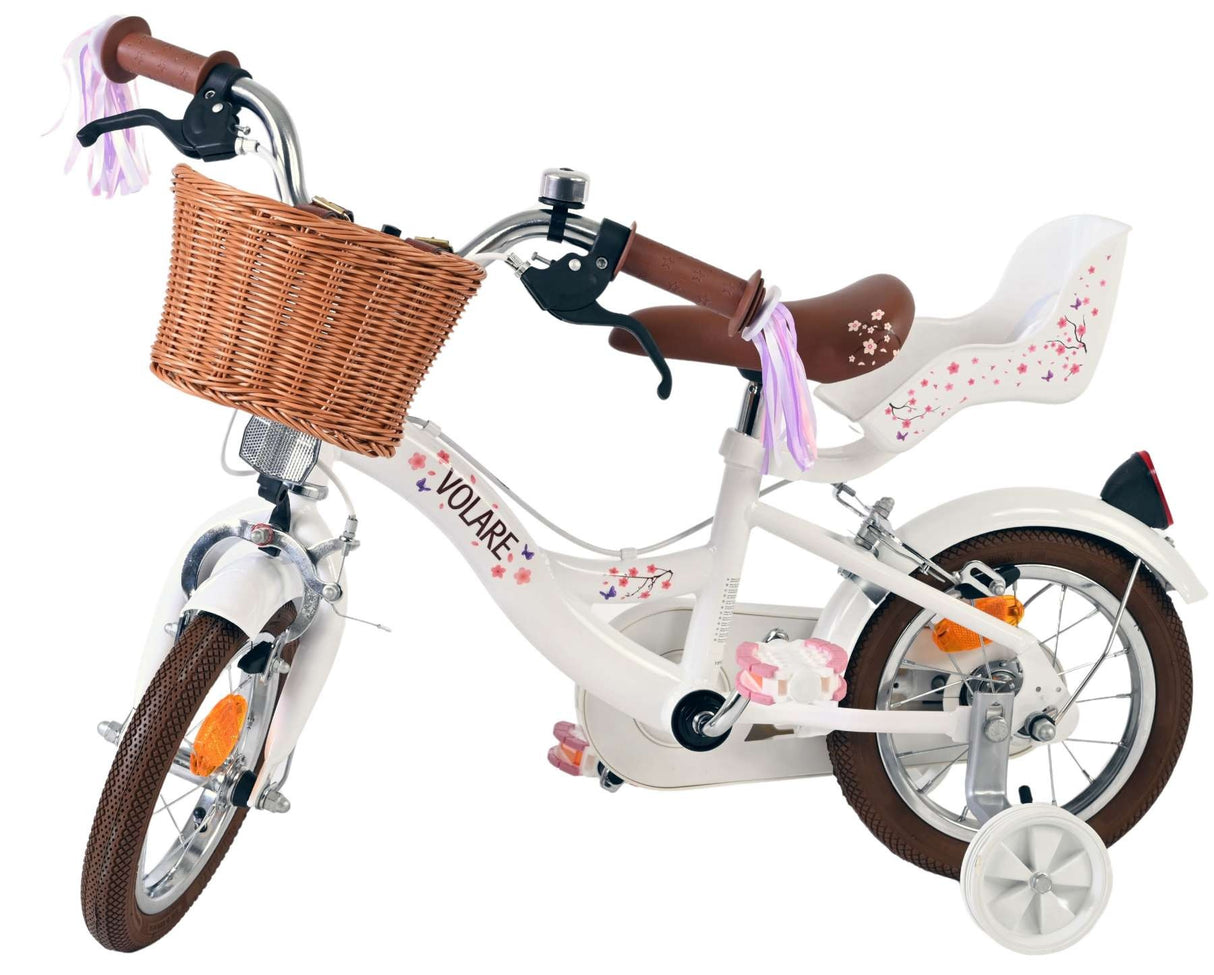 Volare Blossom Kinderfahrrad - Mädchen - 12 Zoll - Weiß - Zwei Handbremsen