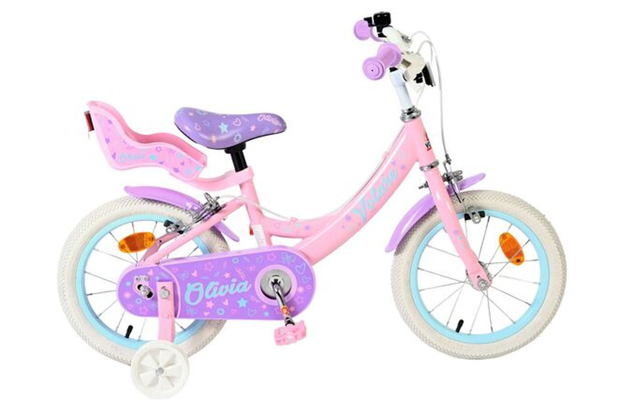 Rosa Kinderfahrrad mit weißen Reifen und gepolstertem Sitz