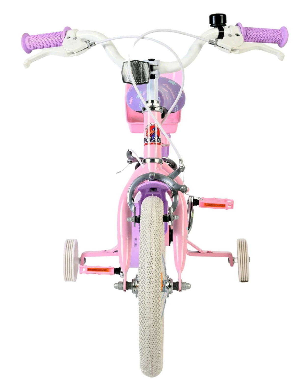 Rosa Kinderfahrrad mit Trainingstrollen und bunten Griffen