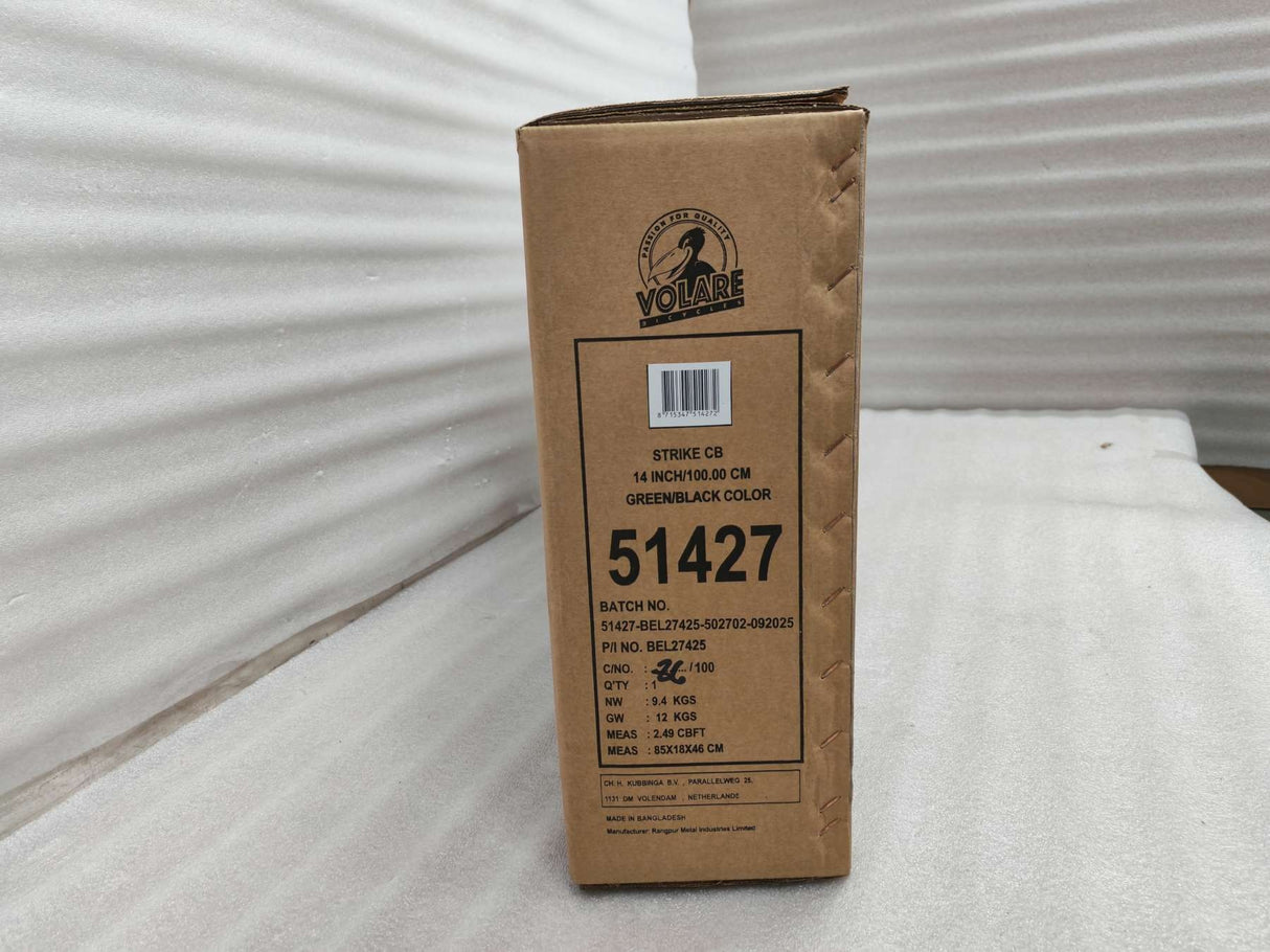 Braune Verpackung mit Produktinformationen und Barcode, grün-schwarze Farbe