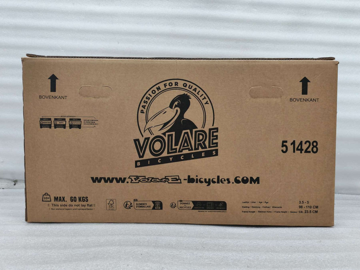 Braune Kartonverpackung mit Logo und Informationen zu Fahrrädern
