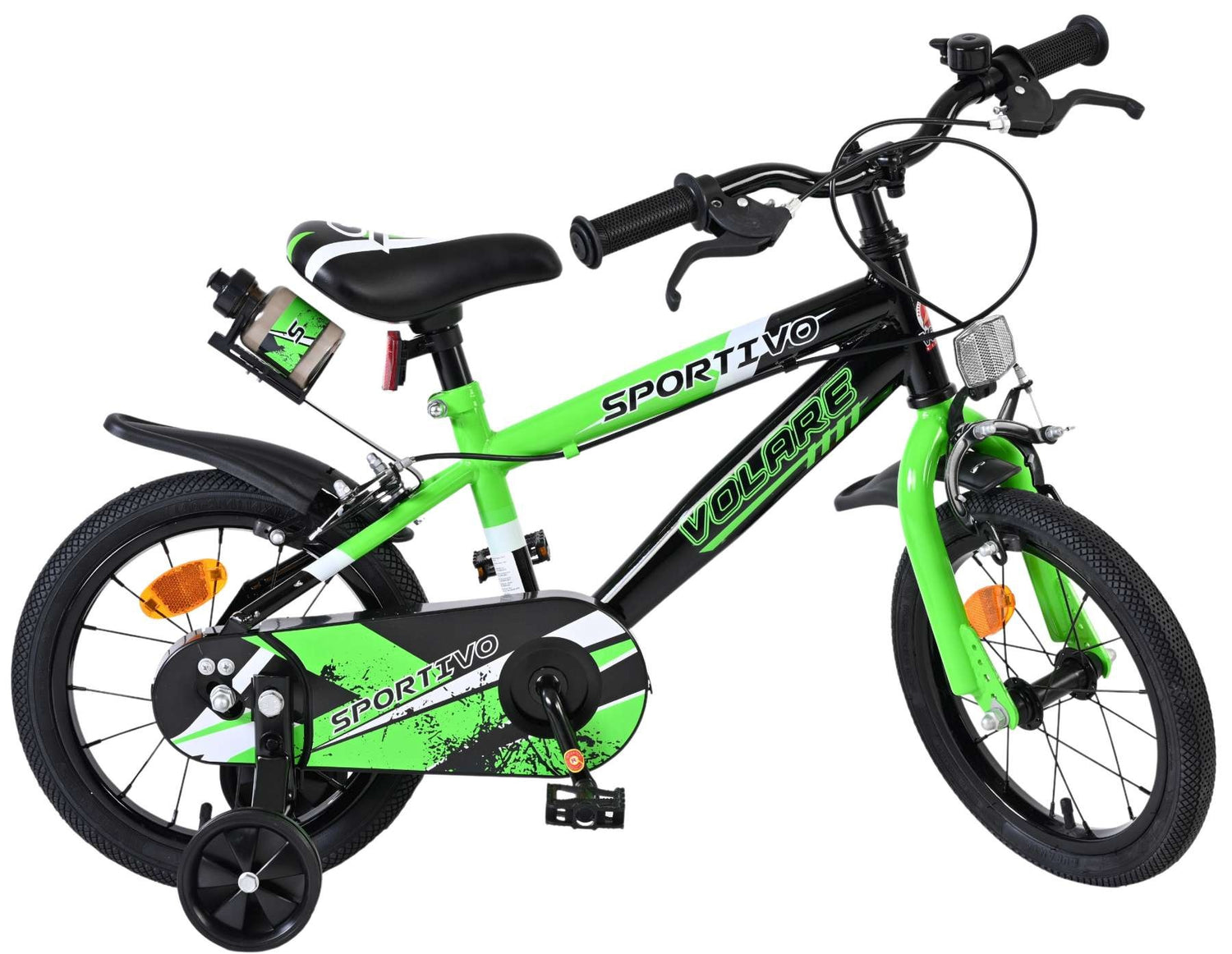 Volare Sportivo Kinderfahrrad - Jungen - 14 Zoll - Grün Schwarz - Zwei Handbremsen