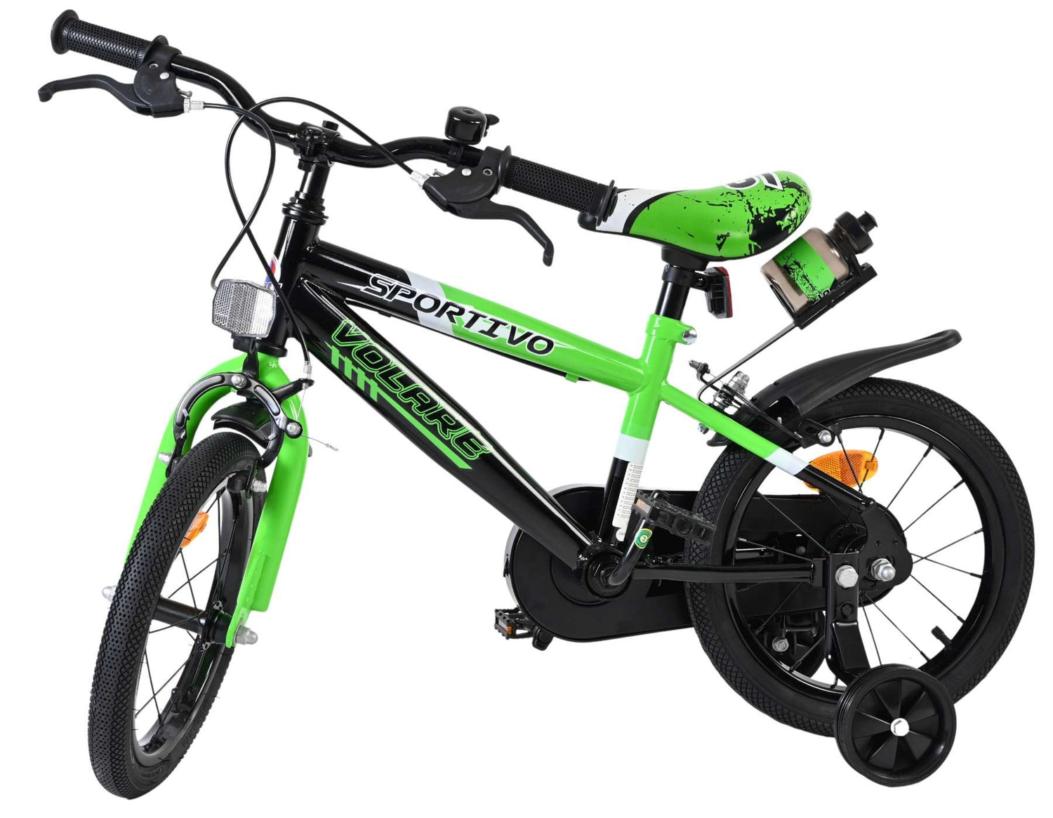 Volare Sportivo Kinderfahrrad - Jungen - 14 Zoll - Grün Schwarz - Zwei Handbremsen
