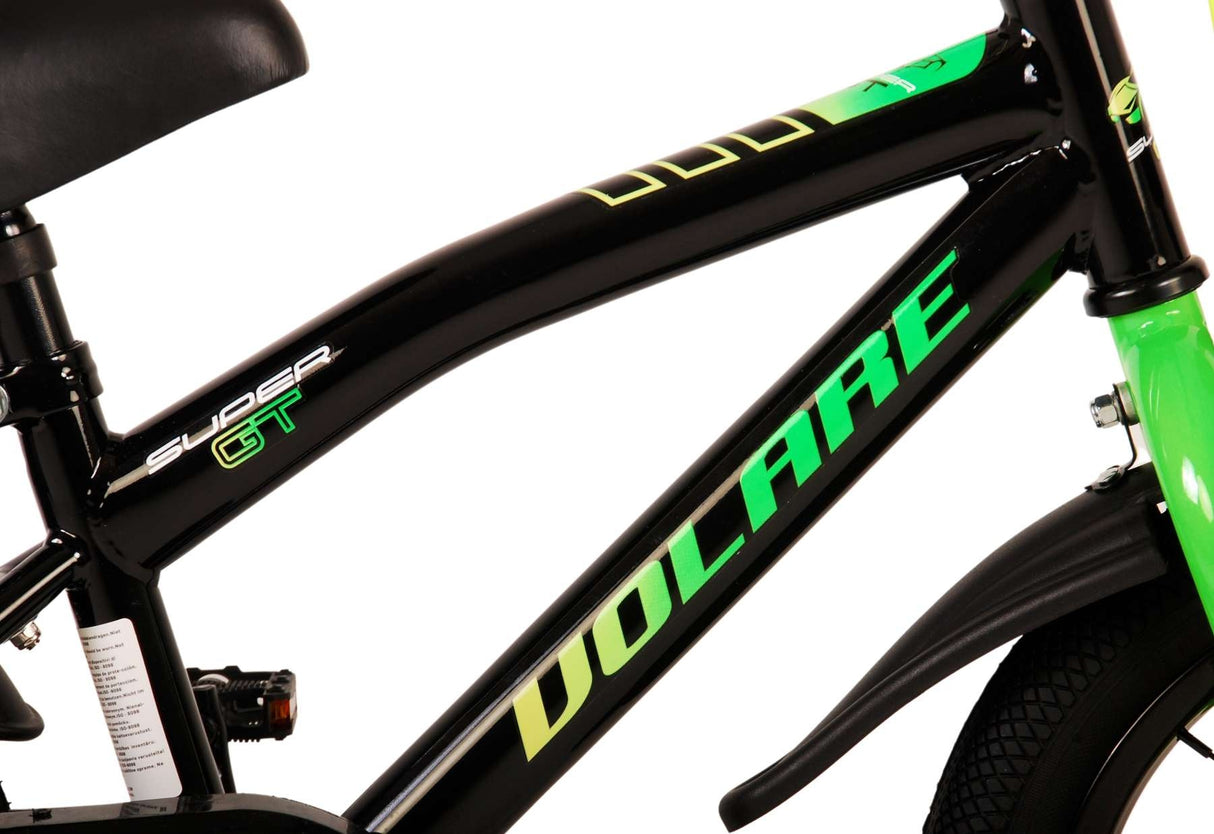 Schwarzes Fahrrad mit grünen Akzenten und sportlichem Design