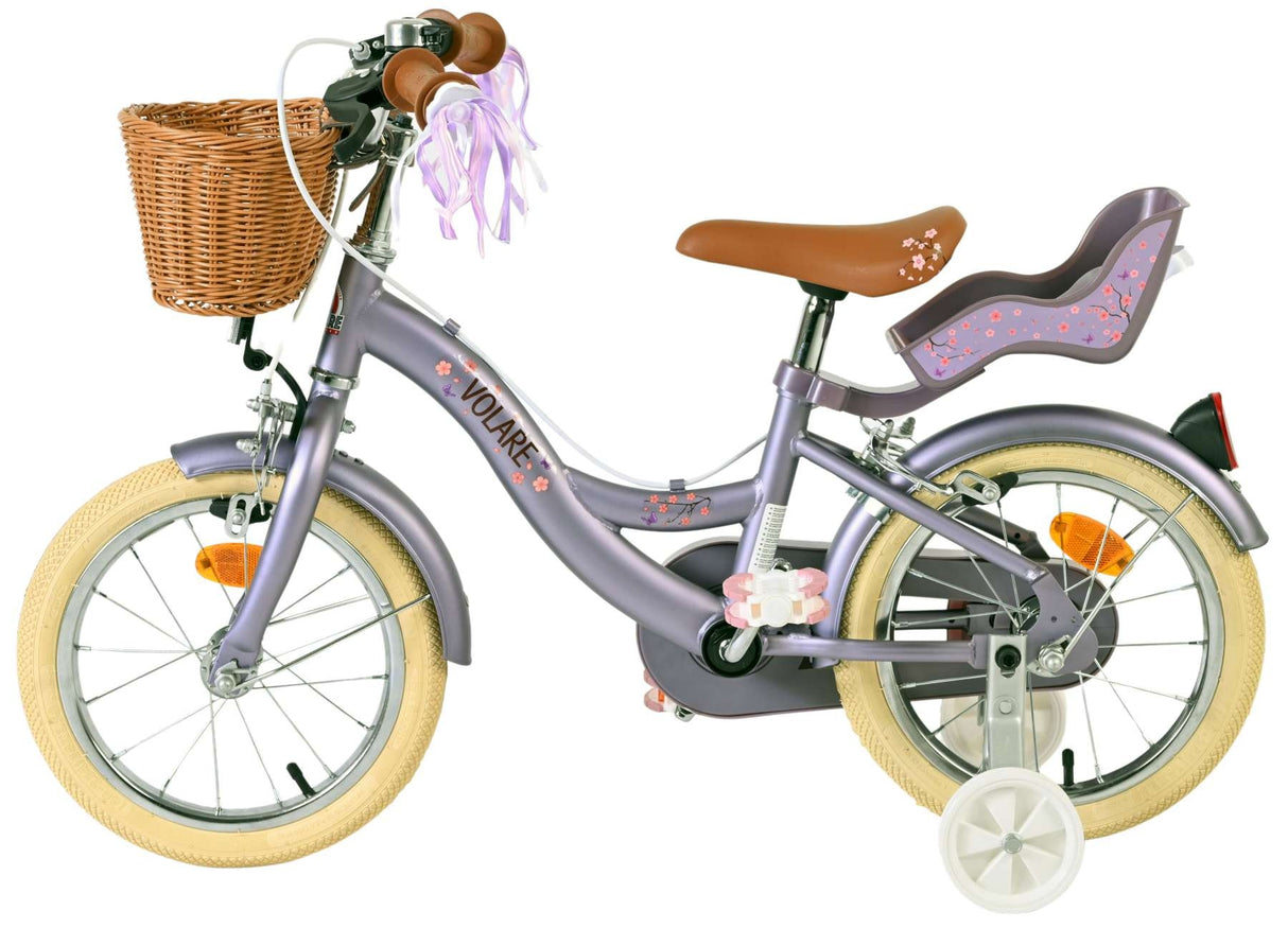 Volare Blossom Kinderfahrrad - Mädchen - 14 Zoll - Lila - Zwei Handbremsen