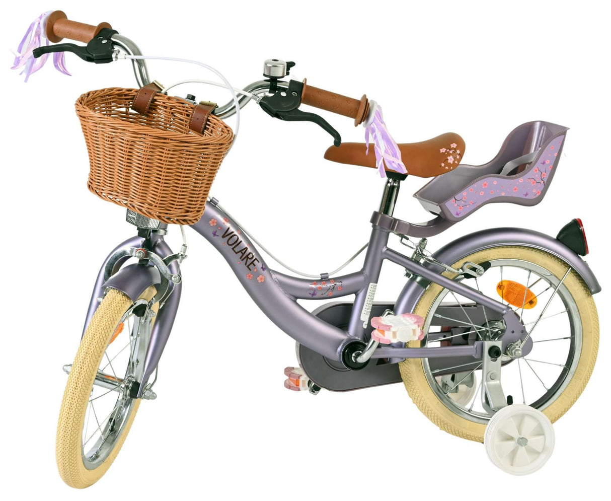 Volare Blossom Kinderfahrrad - Mädchen - 14 Zoll - Lila - Zwei Handbremsen