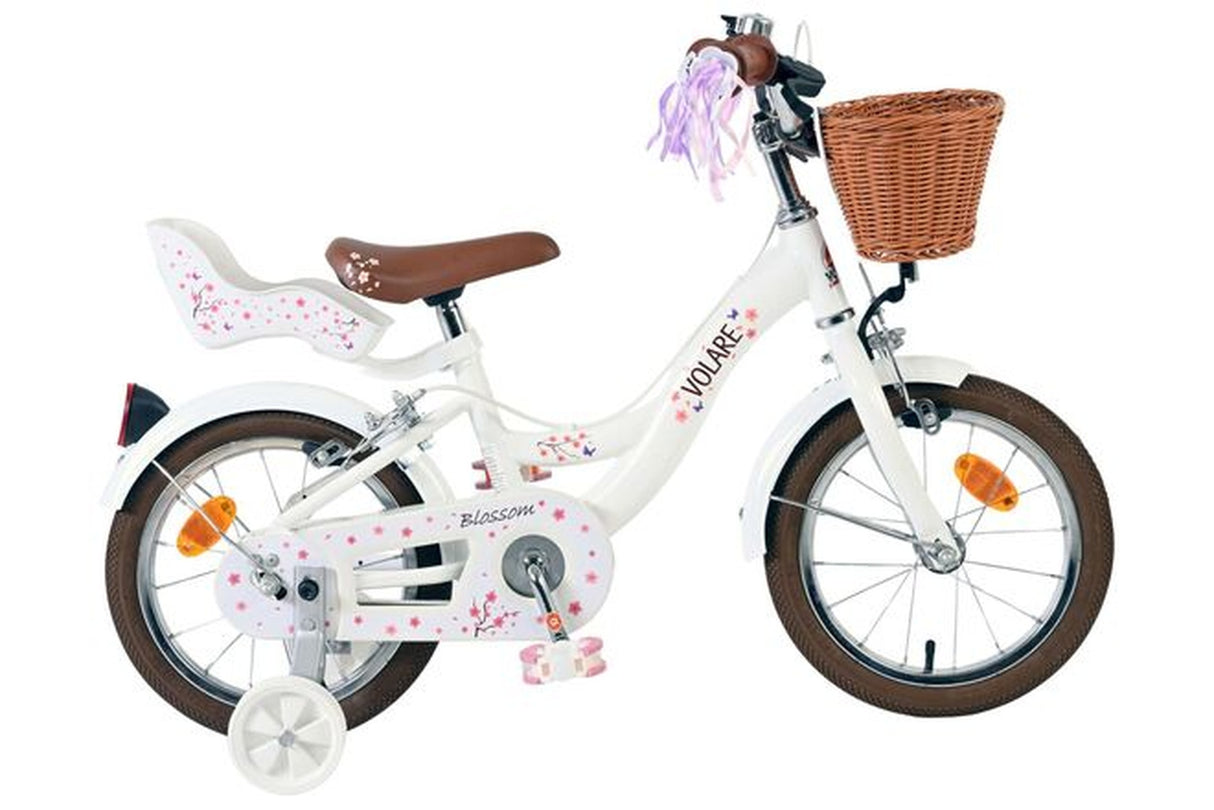 Volare Blossom Kinderfahrrad - Mädchen - 14 Zoll - Weiß - Zwei Handbremsen
