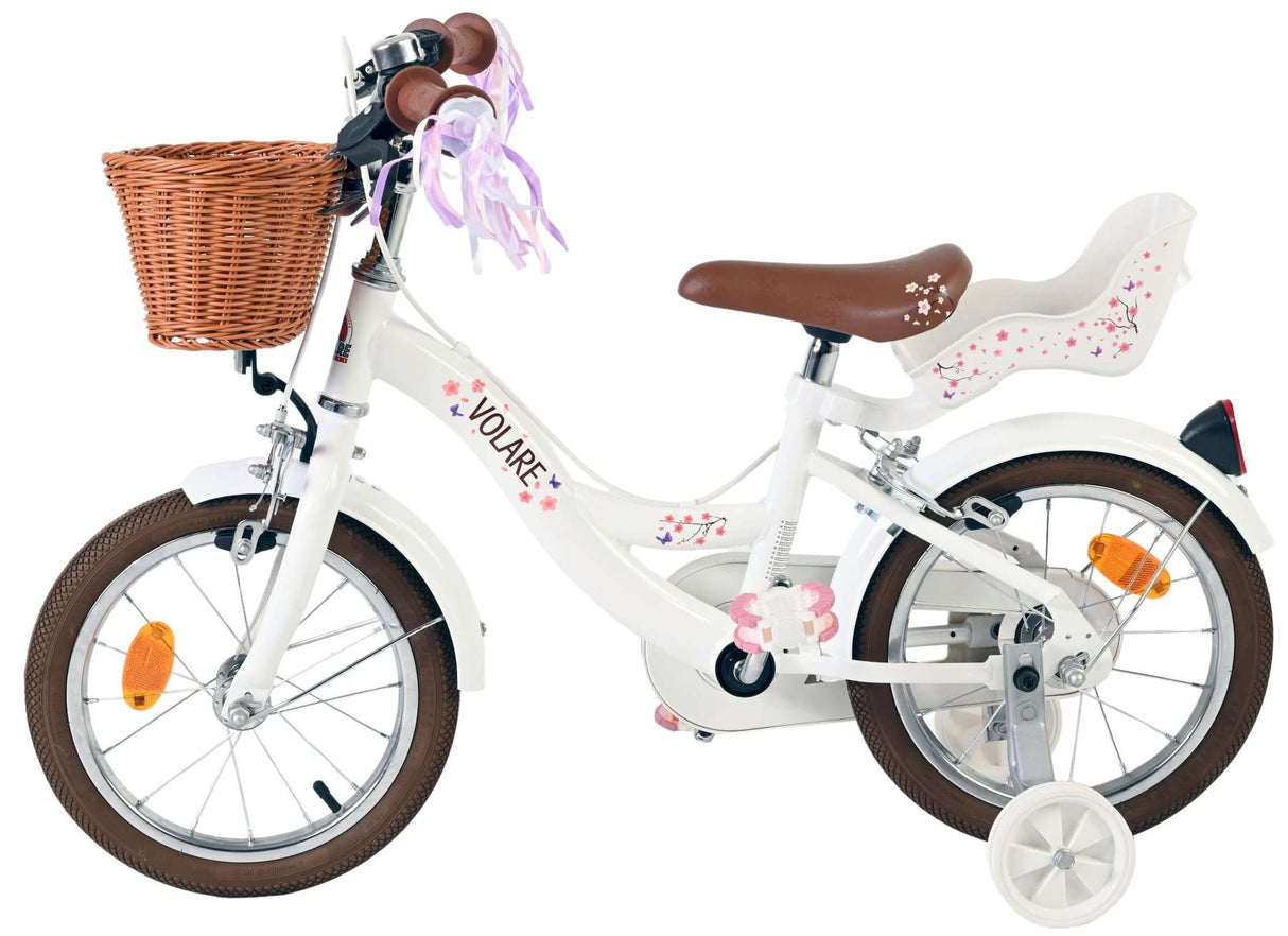 Volare Blossom Kinderfahrrad - Mädchen - 14 Zoll - Weiß - Zwei Handbremsen