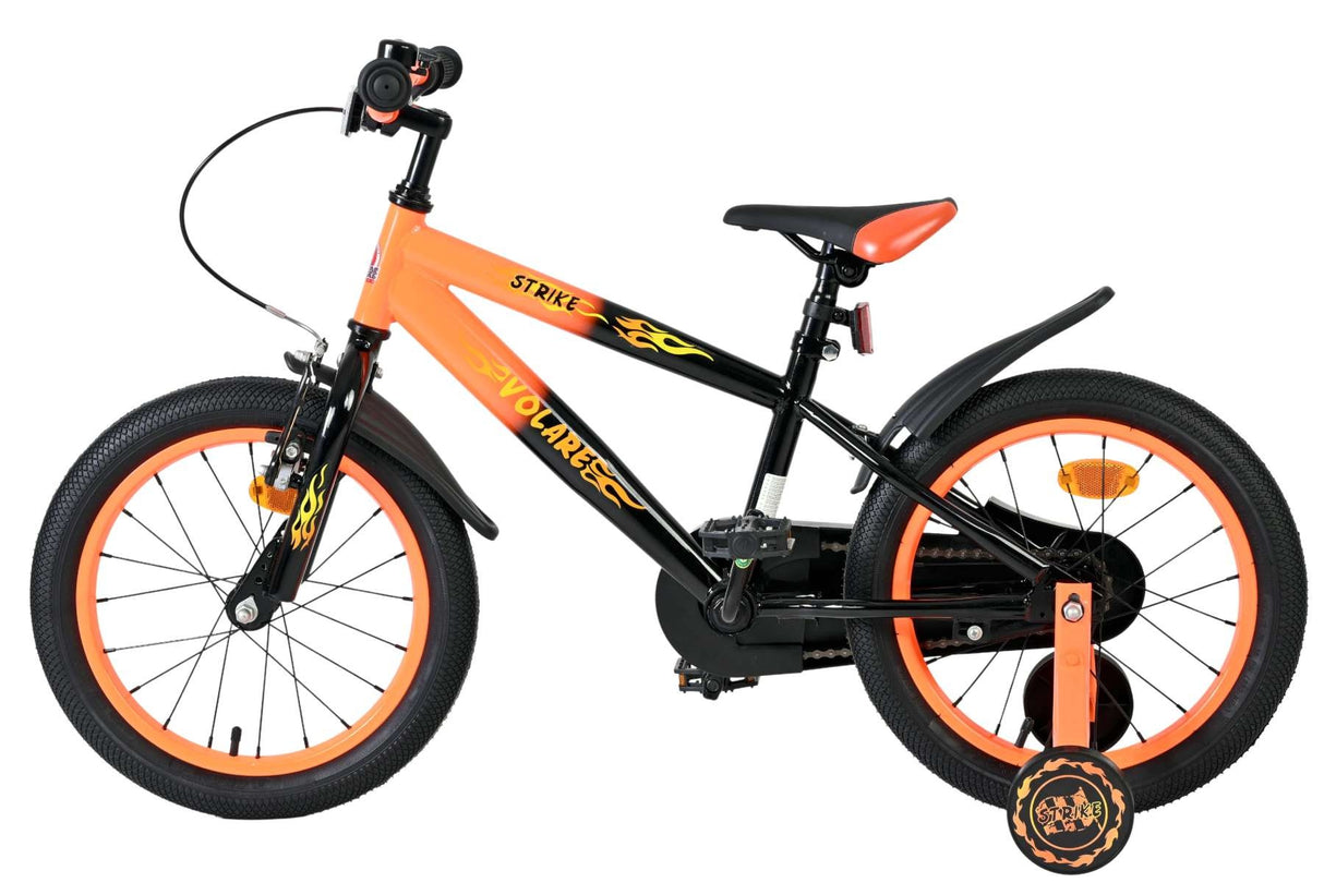 Kinderfahrrad in Schwarz und Orange mit 16-Zoll-Rädern und Rücktrittbremse