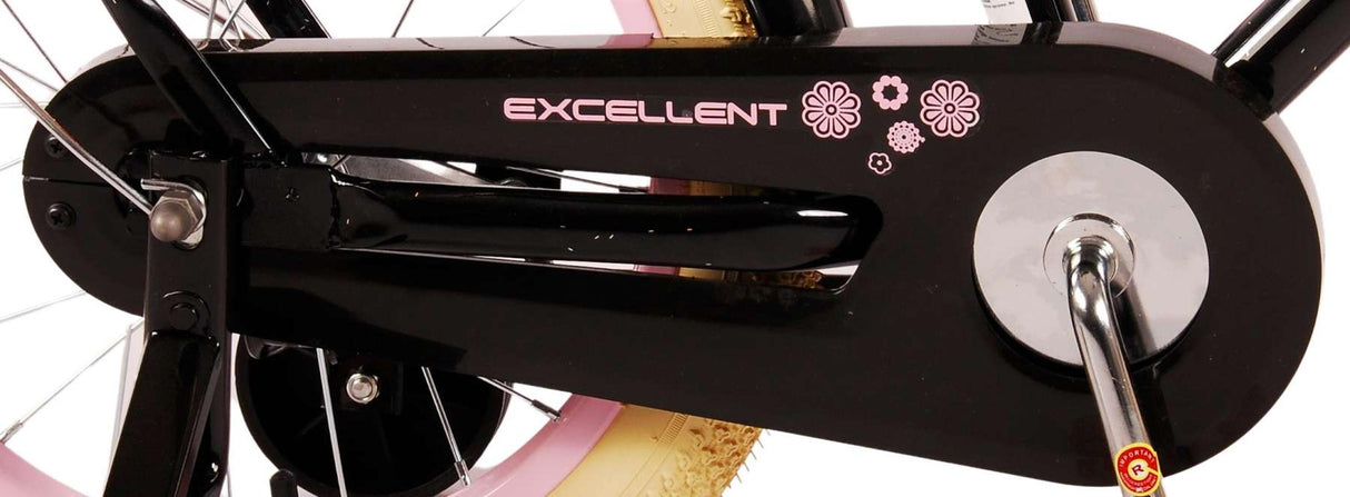 Schwarzer Fahrrad-Kettenkasten mit pinken Blumenmotiven und Schriftzug