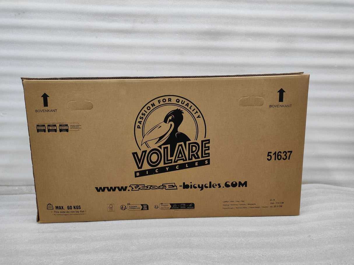 Kartonverpackung für ein Fahrrad mit Logo und Informationen