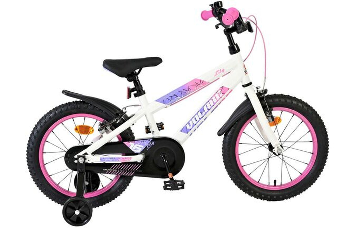 Kinderfahrrad in Weiß mit pinken Akzenten und stabilen Reifen