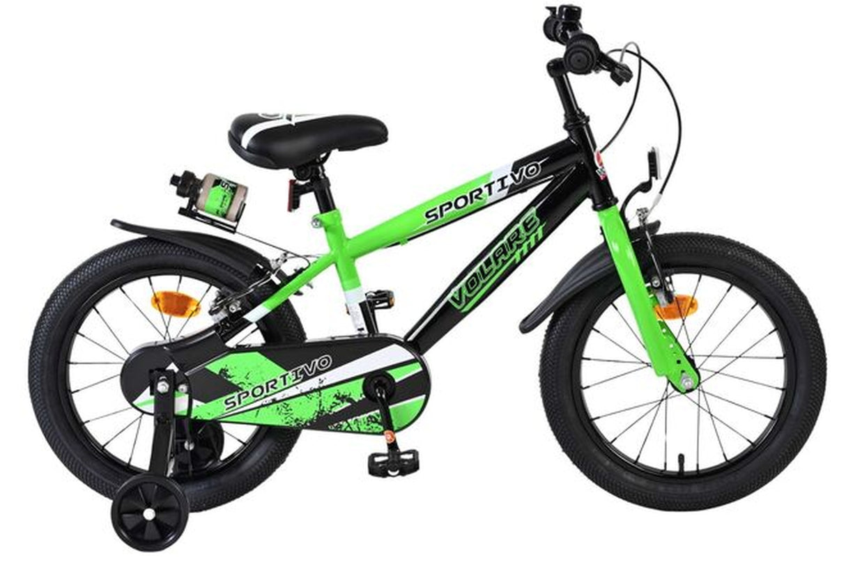 Volare Sportivo Kinderfahrrad - Jungen - 16 Zoll - Grün Schwarz - Zwei Handbremsen
