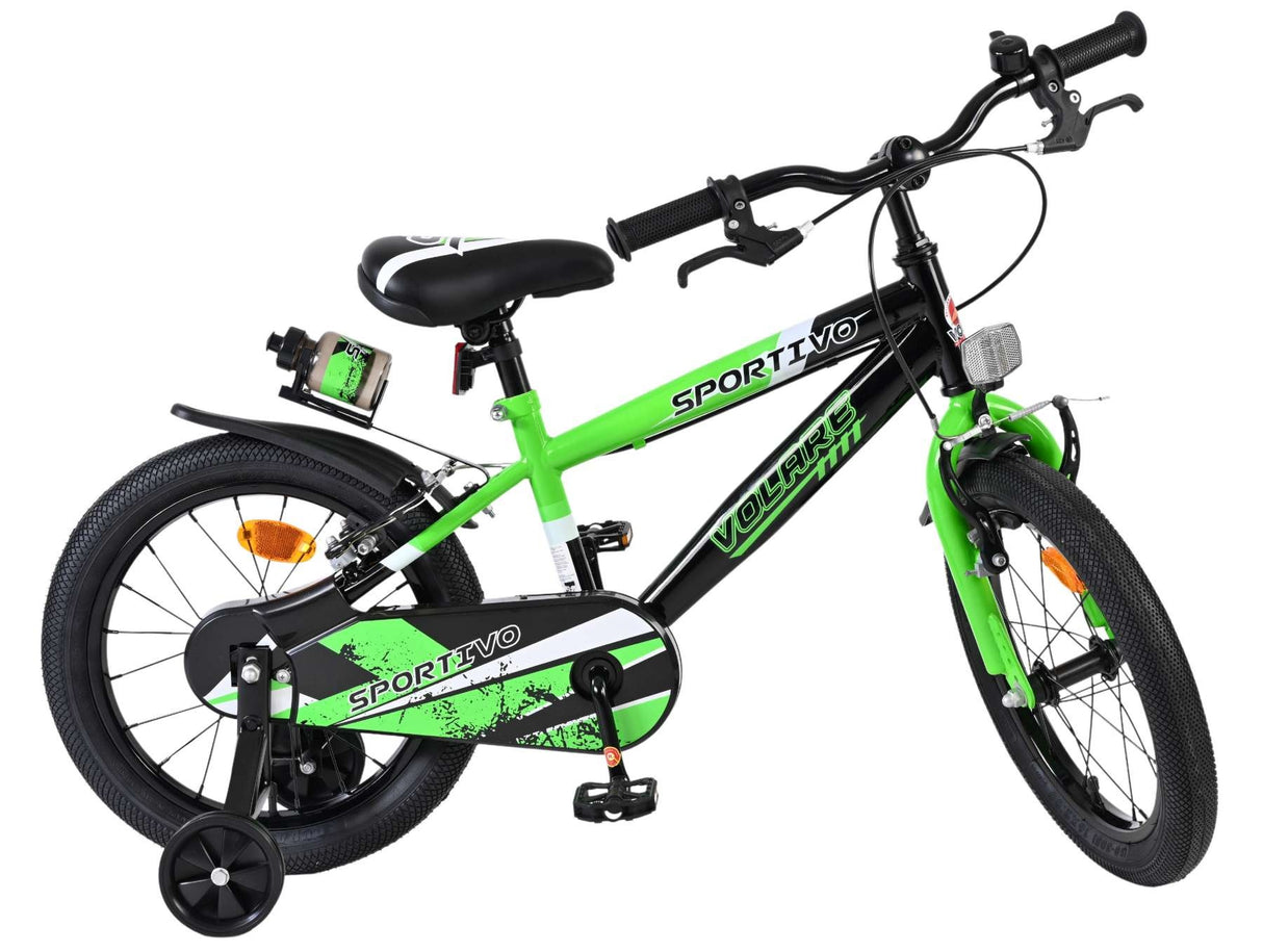 Volare Sportivo Kinderfahrrad - Jungen - 16 Zoll - Grün Schwarz - Zwei Handbremsen