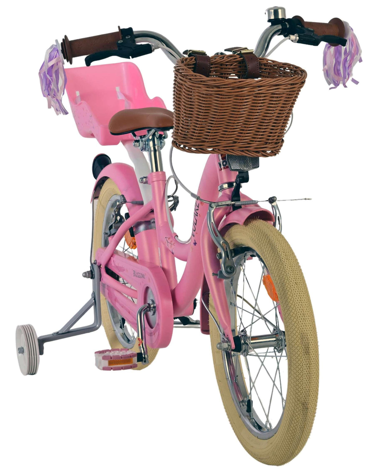 Rosa Kinderfahrrad mit Korb und stabilen Reifen