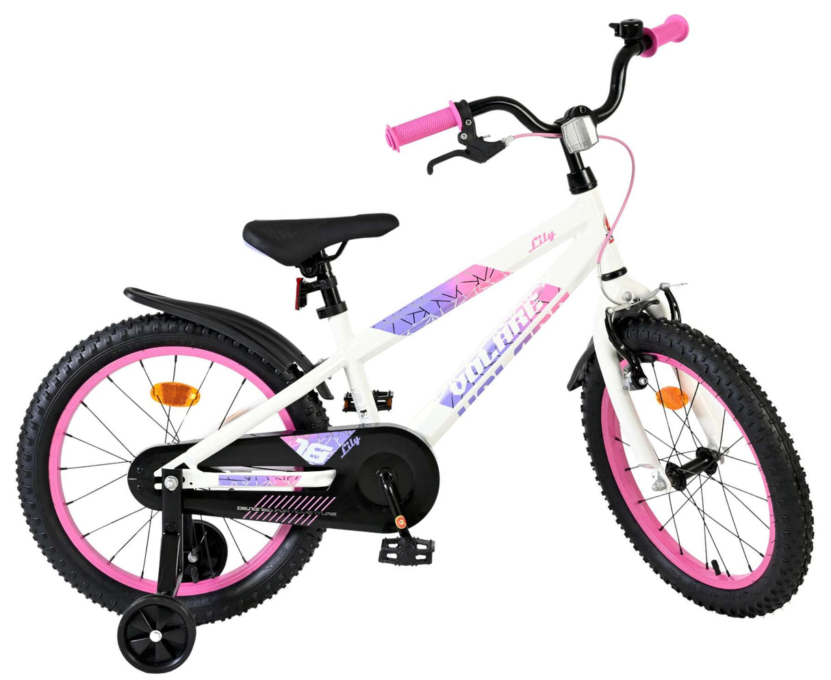 Kinderfahrrad in Weiß mit pinken Akzenten und Stützrädern