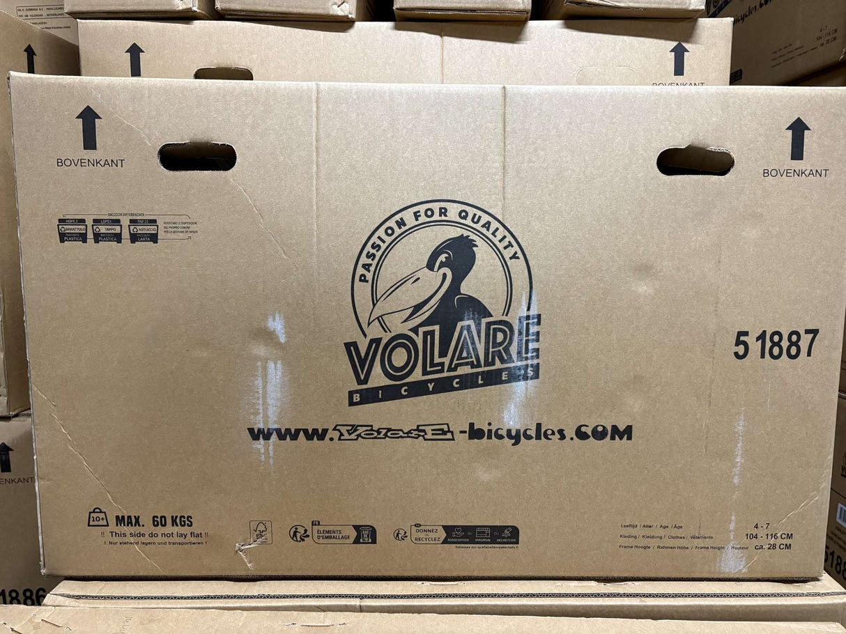 Kartonverpackung für Fahrräder mit Logo und Gewichtshinweis